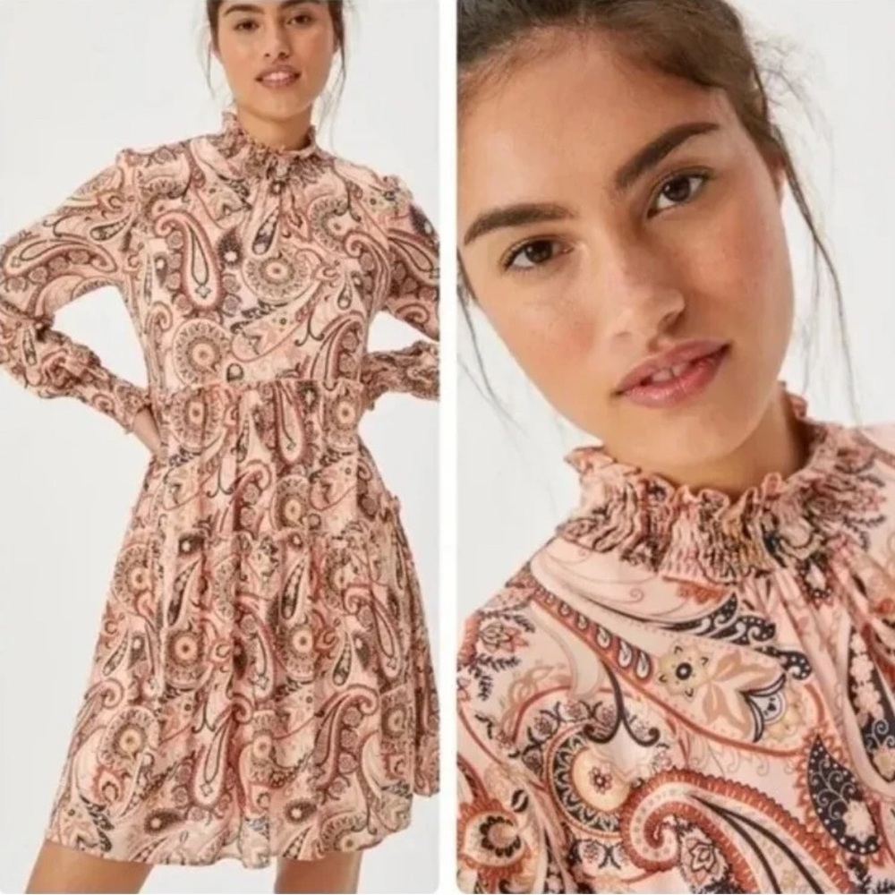 Anthropologie | Cady Tiered Paisley Printed Tunic Dress Size Small Boho Smocked